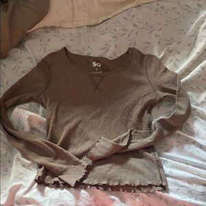 SO Taupe Ribbed Long Sleeve Top